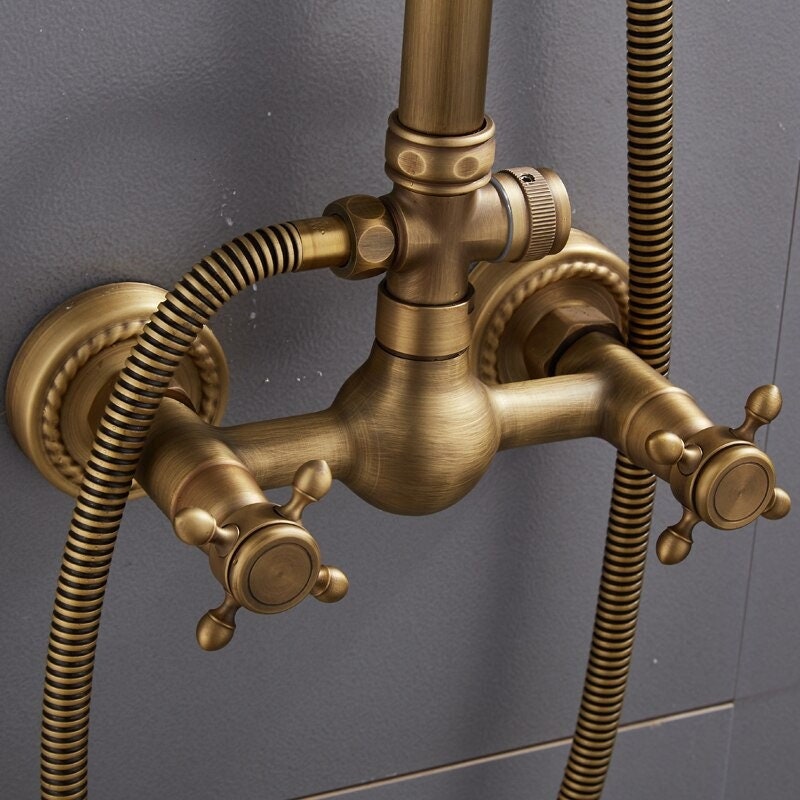 Kit de Duche de Latão Ajustável em Bronze Antigo para Montagem na Parede