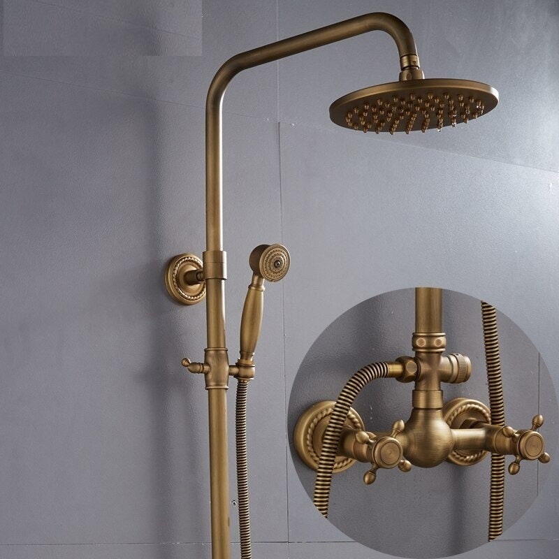 Kit de Duche de Latão Ajustável em Bronze Antigo para Montagem na Parede