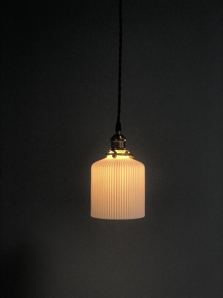 Lampu Gantung LED Seramik Beralur Bentuk Silinder Panjang Jepun - Mentol Termasuk