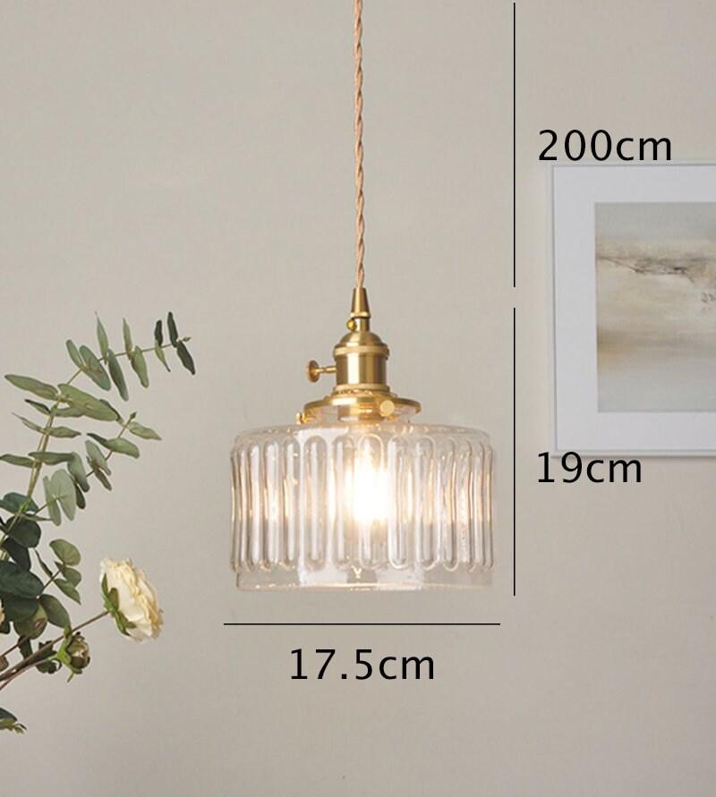 Ribbet glass kort sylinder hengelampe med LED-lys i gammeldags stil - lyspære inkludert