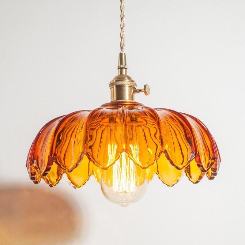 Glas Lotusblomma Hänge LED-lampa i Vintage Stil - Glödlampa Ingår