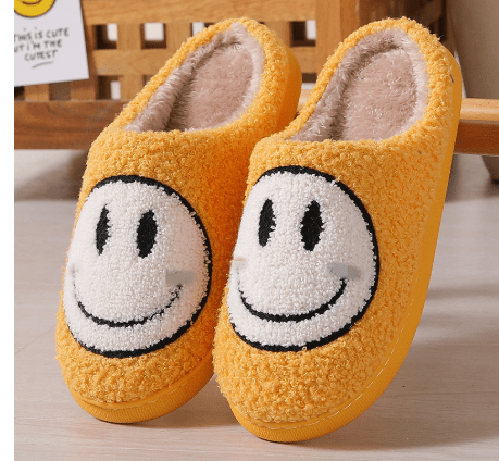 CozyNest-vinterhjemmesko med smiley og ekstra tyk silikonesål til brug derhjemme