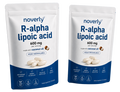 Two pouches of R-alpha lipoic acid 600 mg softgels on a dark background