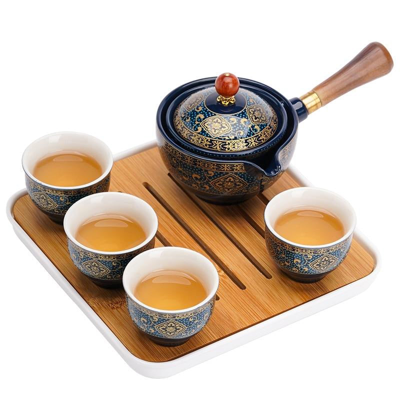 高级日本陶瓷旋转茶壶套装，用于桌面茶具服务