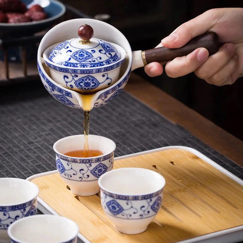 高级日本陶瓷旋转茶壶套装，用于桌面茶具服务