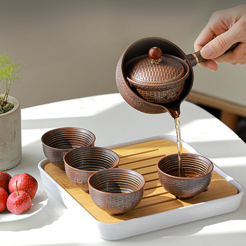 高级日本陶瓷旋转茶壶套装，用于桌面茶具服务