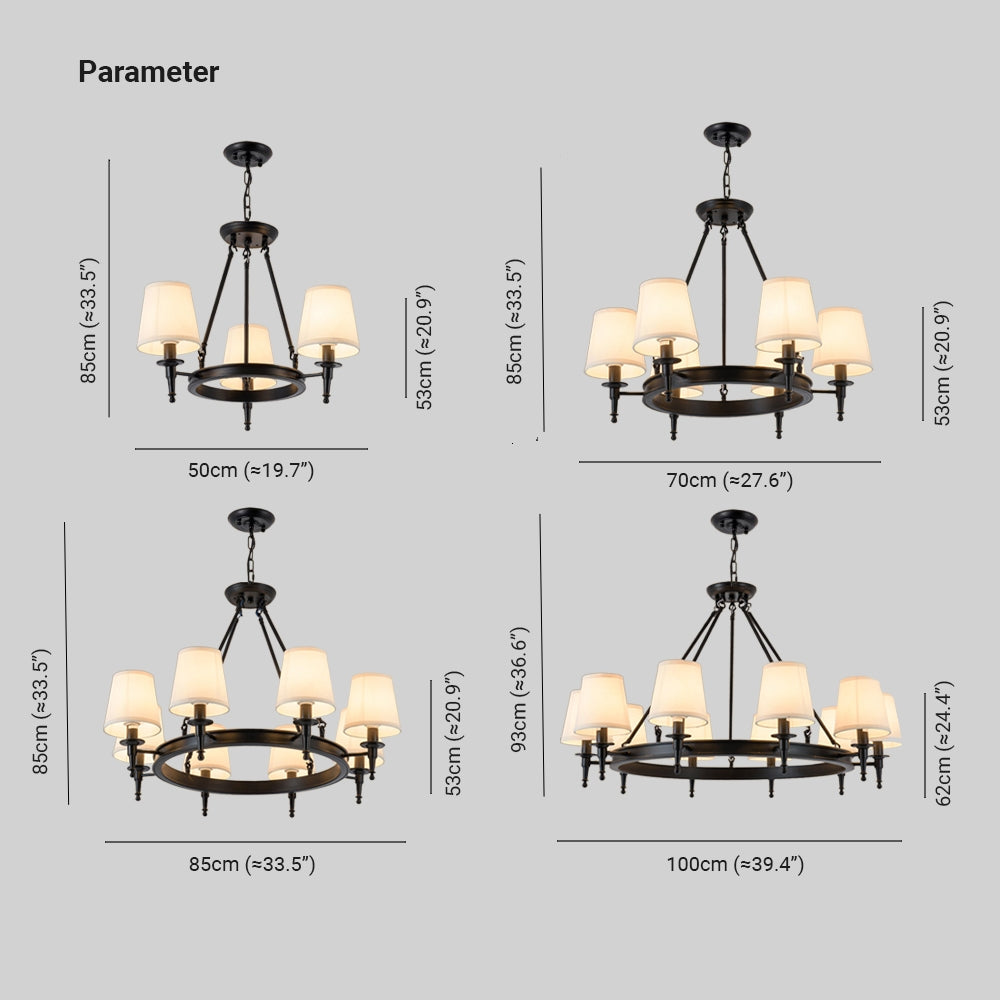 Silva Vintage Ring Chandelier — Metal and Fabric Accents, Black and Copper