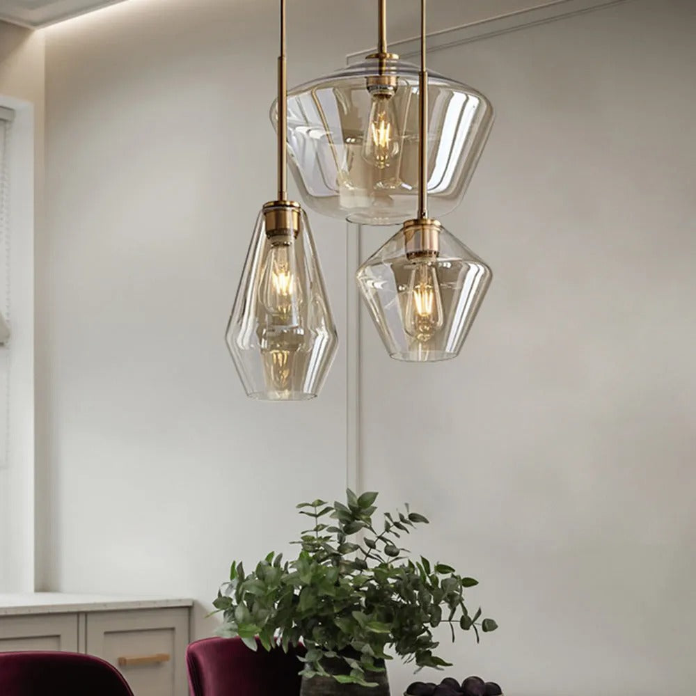 June hanglamp - helder/amberkleurig glas, ruitvorm