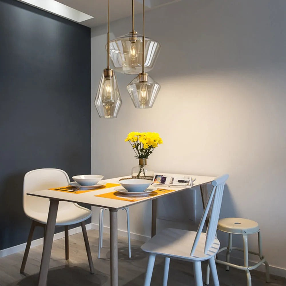 June hanglamp - helder/amberkleurig glas, ruitvorm