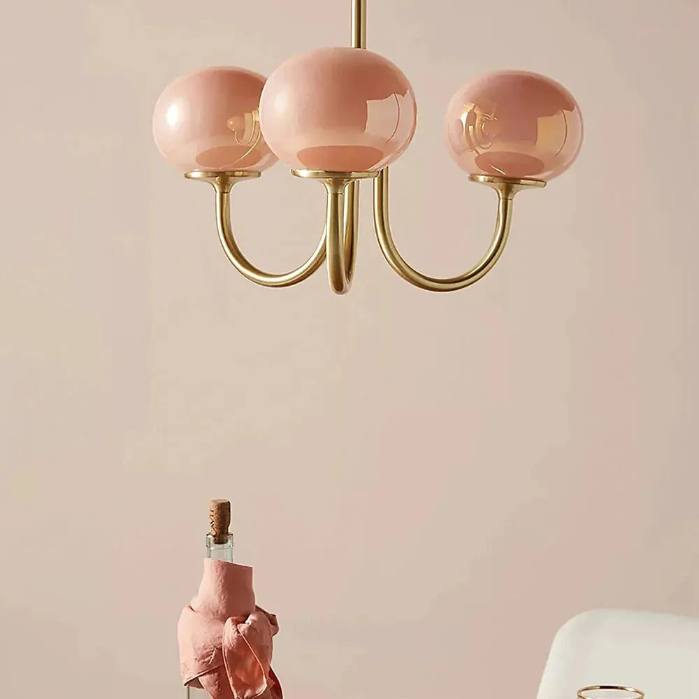 Candelabru Valentina Retro Art Deco tip glob - alb, roz, bej