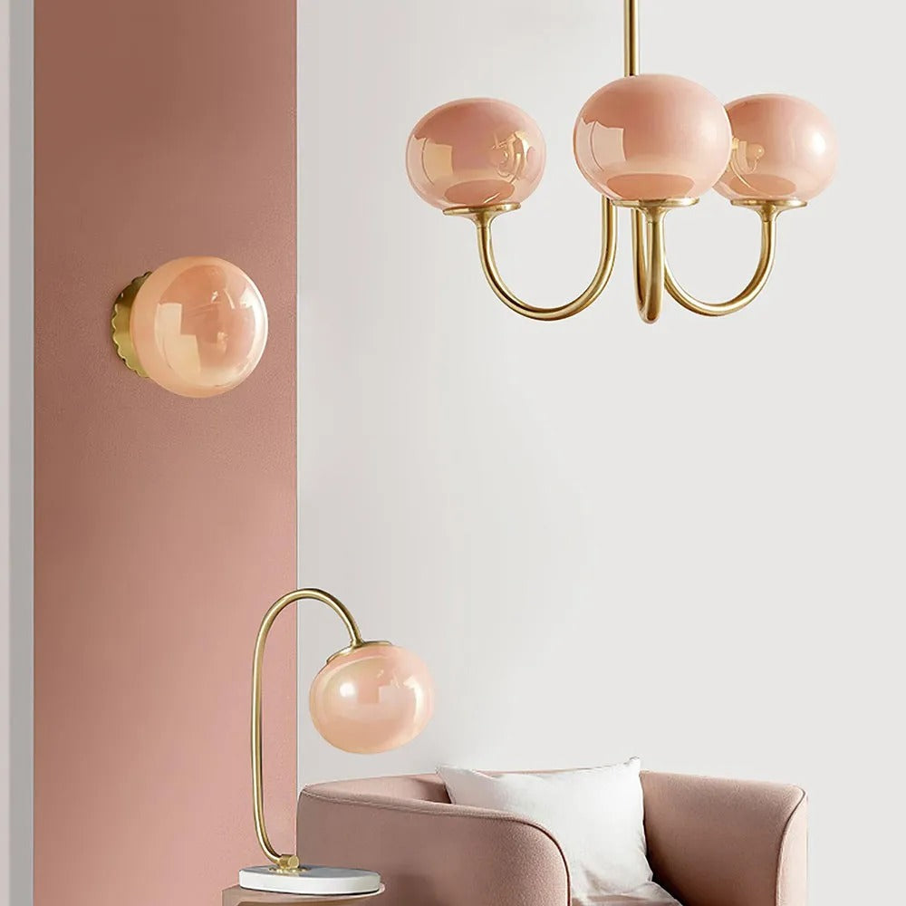 Candelabru Valentina Retro Art Deco tip glob - alb, roz, bej
