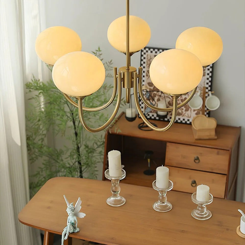 Candelabru Valentina Retro Art Deco tip glob - alb, roz, bej