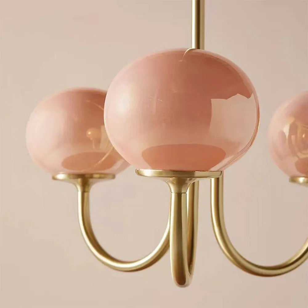 Candelabru Valentina Retro Art Deco tip glob - alb, roz, bej