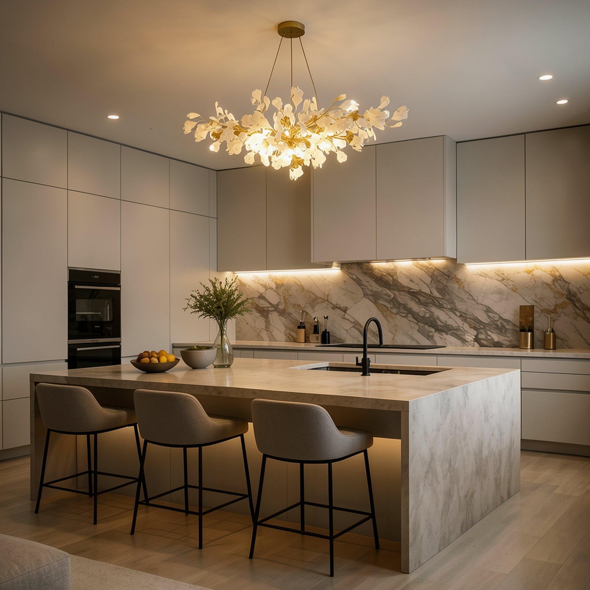 Aurelia Ginkgo Leaf Chandelier — Handcrafted Ceramic Petal Ceiling Light