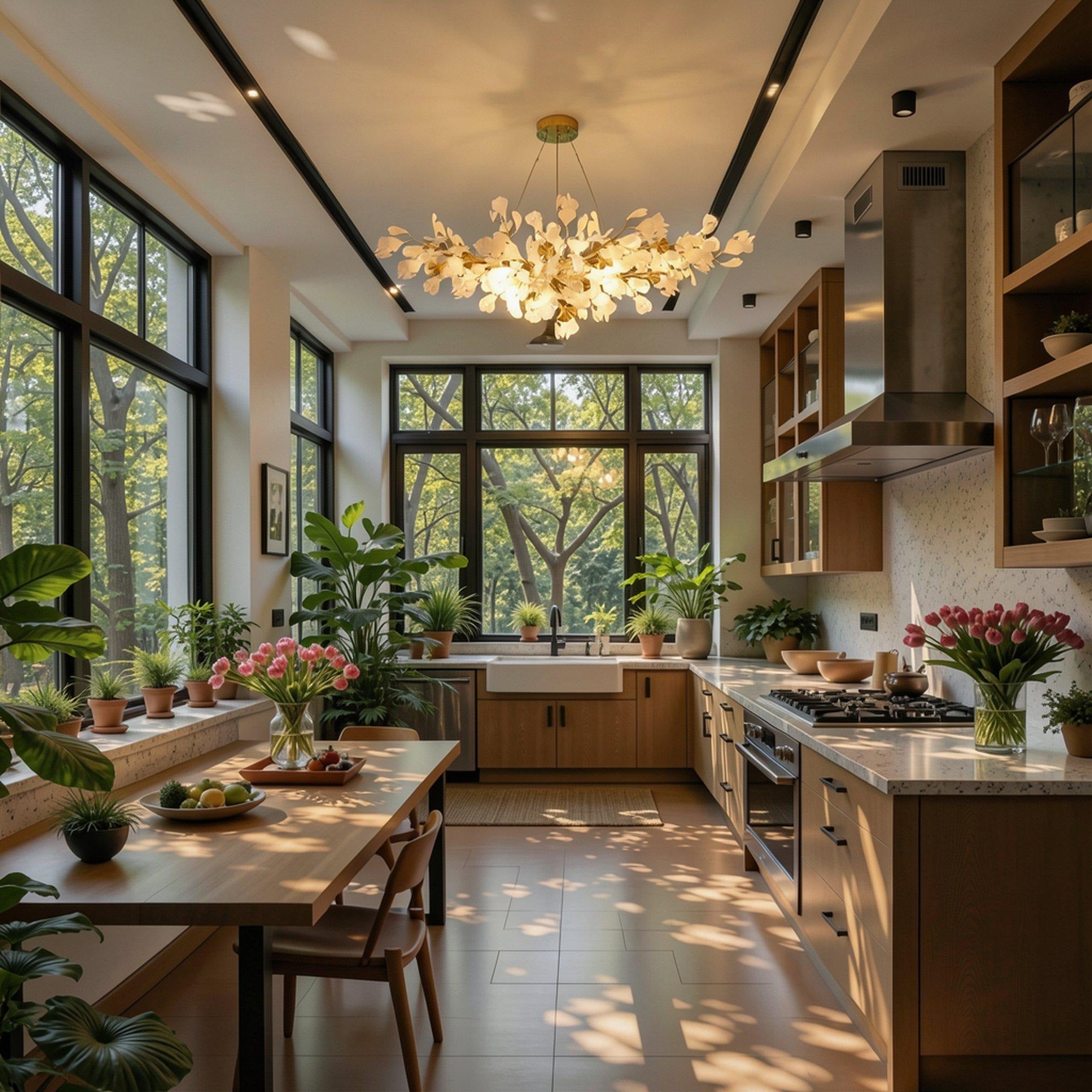 Aurelia Ginkgo Leaf Chandelier — Handcrafted Ceramic Petal Ceiling Light