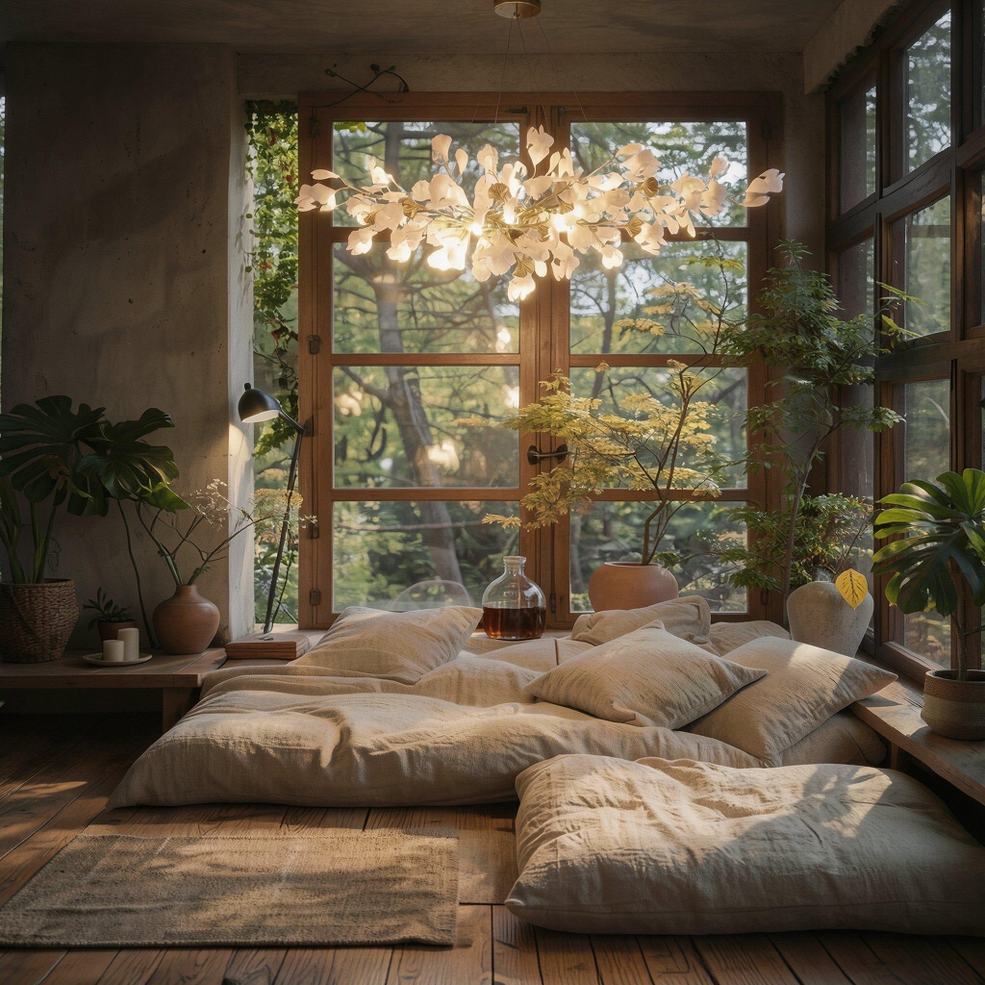 Aurelia Ginkgo Leaf Chandelier — Handcrafted Ceramic Petal Ceiling Light