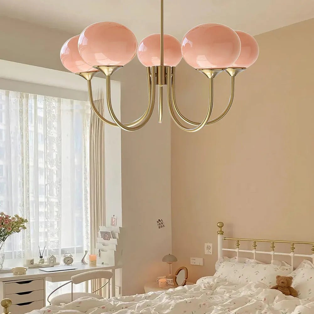 Candelabru Valentina Retro Art Deco tip glob - alb, roz, bej