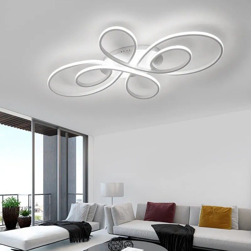 مصباح سقفي بإضاءة LED وحلقات متعددة من Brisa — تصميم عصري بتثبيت مسطح، بني/أبيض