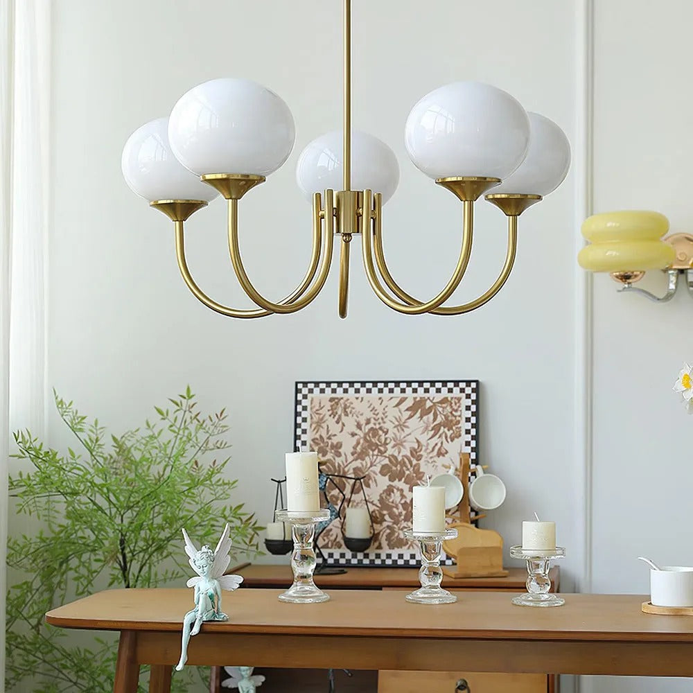 Candelabru Valentina Retro Art Deco tip glob - alb, roz, bej