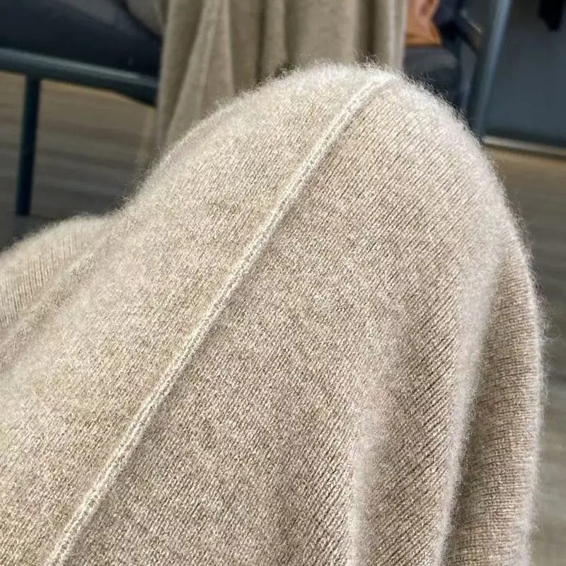 מכנסיים רחבים לנשים מתערובת צמר וקאשמיר עם מותן אלסטית