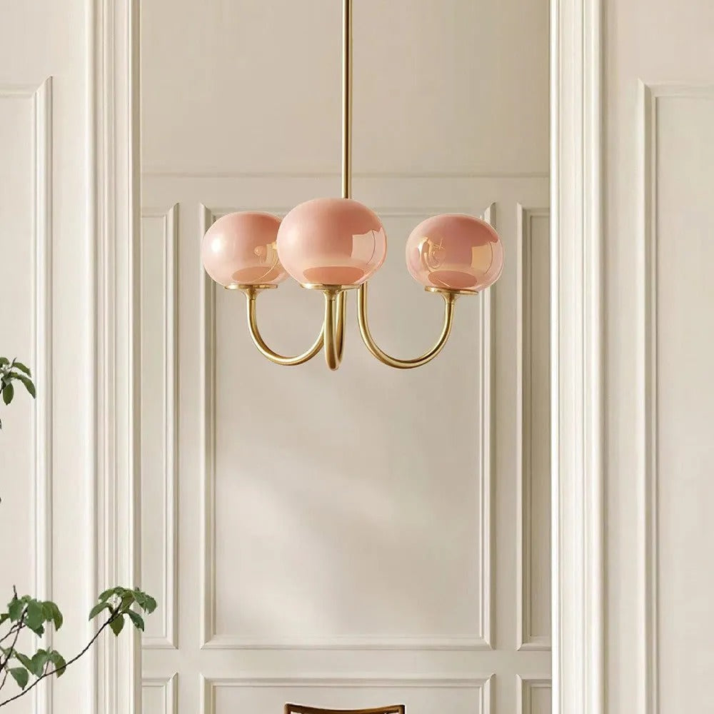 Candelabru Valentina Retro Art Deco tip glob - alb, roz, bej