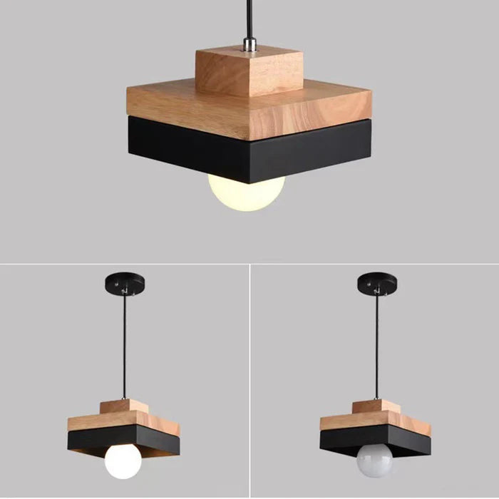 Suspension géométrique en bois Aria — design minimaliste noir et blanc