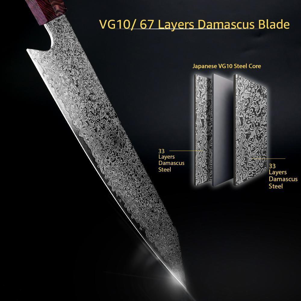 Japanische Damast-Küchenmesser, 8 Zoll VG10 Damaststahl Kochmesser