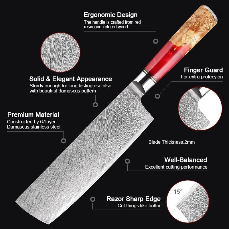 Pisau Sayur Jepun 7 Inci VG-10 Damascus Pisau Nakiri