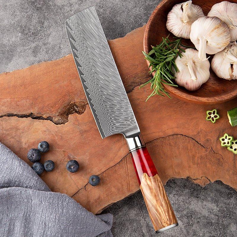 Pisau Sayur Jepun 7 Inci VG-10 Damascus Pisau Nakiri