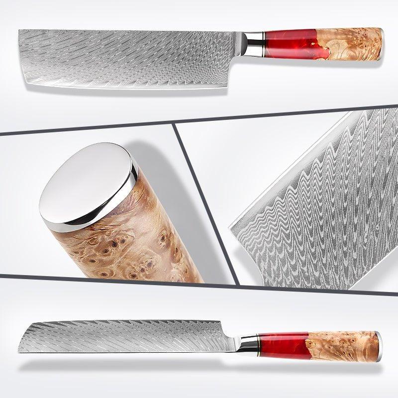 Pisau Sayur Jepun 7 Inci VG-10 Damascus Pisau Nakiri