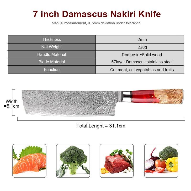 Pisau Sayur Jepun 7 Inci VG-10 Damascus Pisau Nakiri
