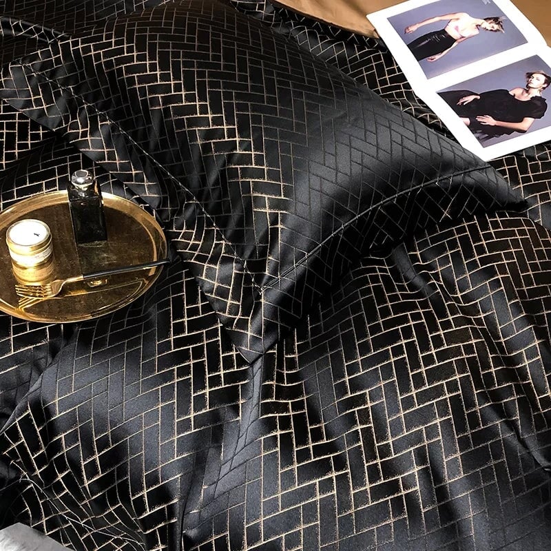 Set copripiumino di lusso in jacquard nero Jasmine