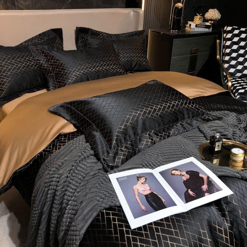Set copripiumino di lusso in jacquard nero Jasmine