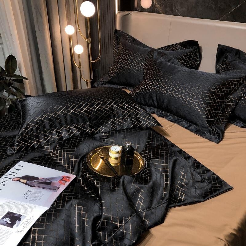 Set copripiumino di lusso in jacquard nero Jasmine