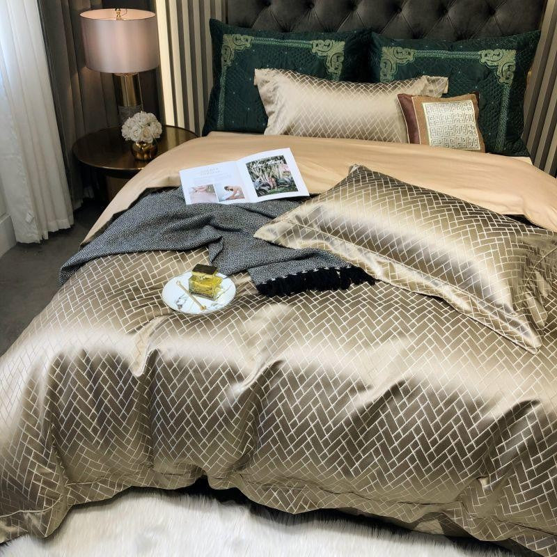 Jasmine Gold Luxus Jacquard Bettbezug-Set