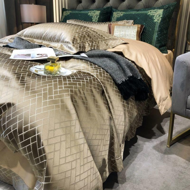 Jasmine Gold Luxus Jacquard Bettbezug-Set