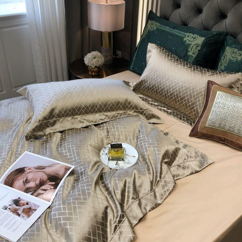 Jasmine Gold Luxus Jacquard Bettbezug-Set
