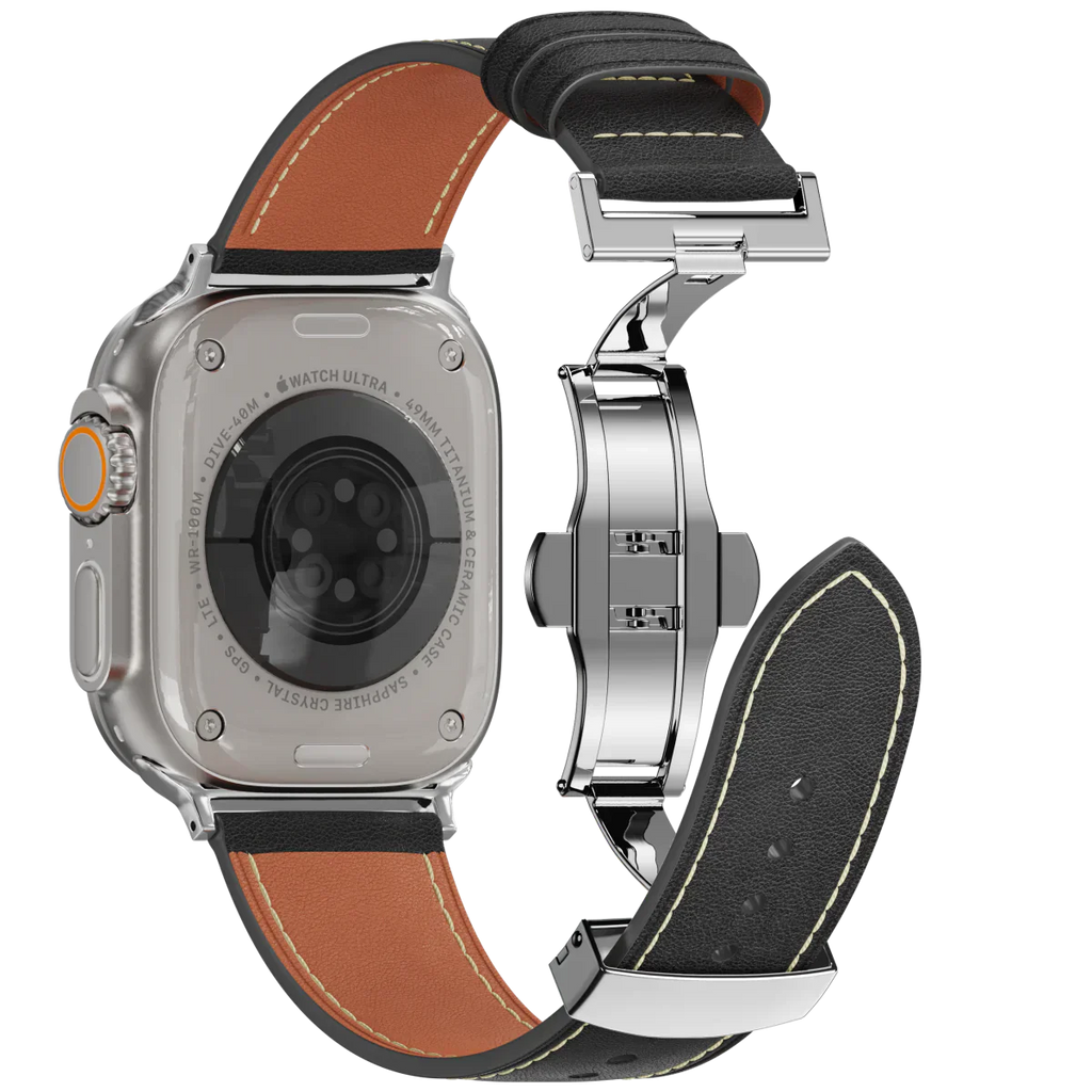 Nový kožený pásek s motýlkovou sponou pro Apple Watch