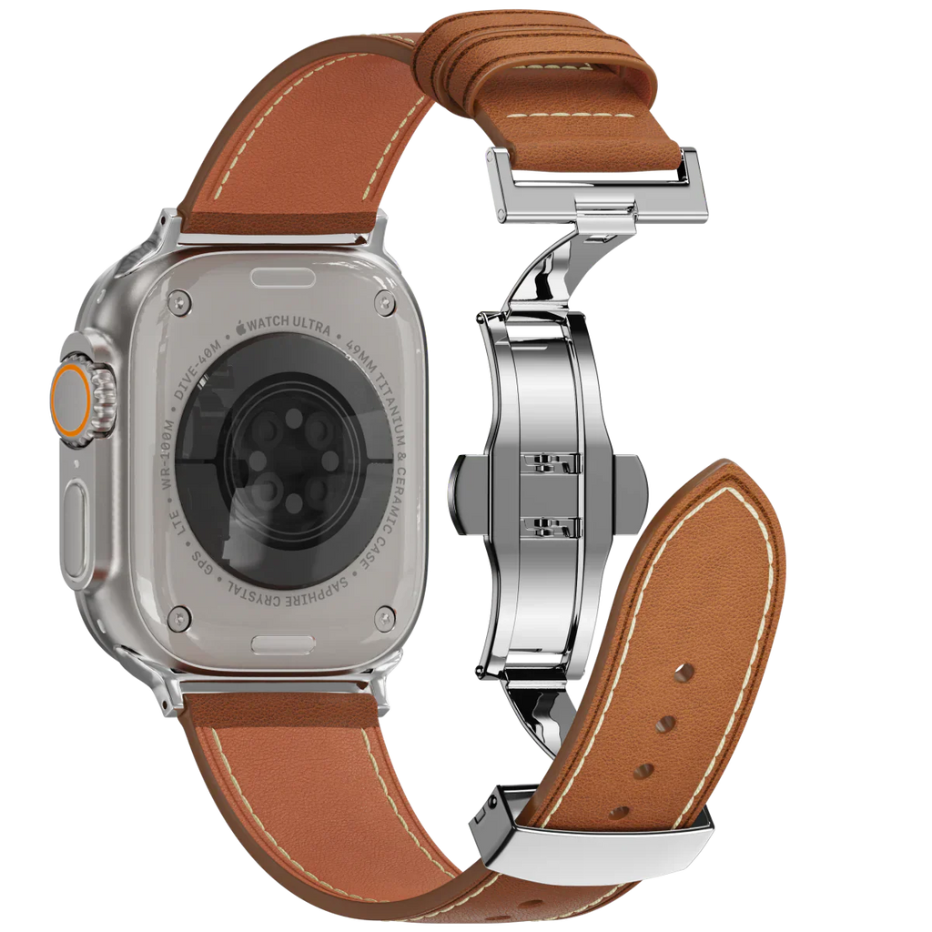 Nový kožený pásek s motýlkovou sponou pro Apple Watch