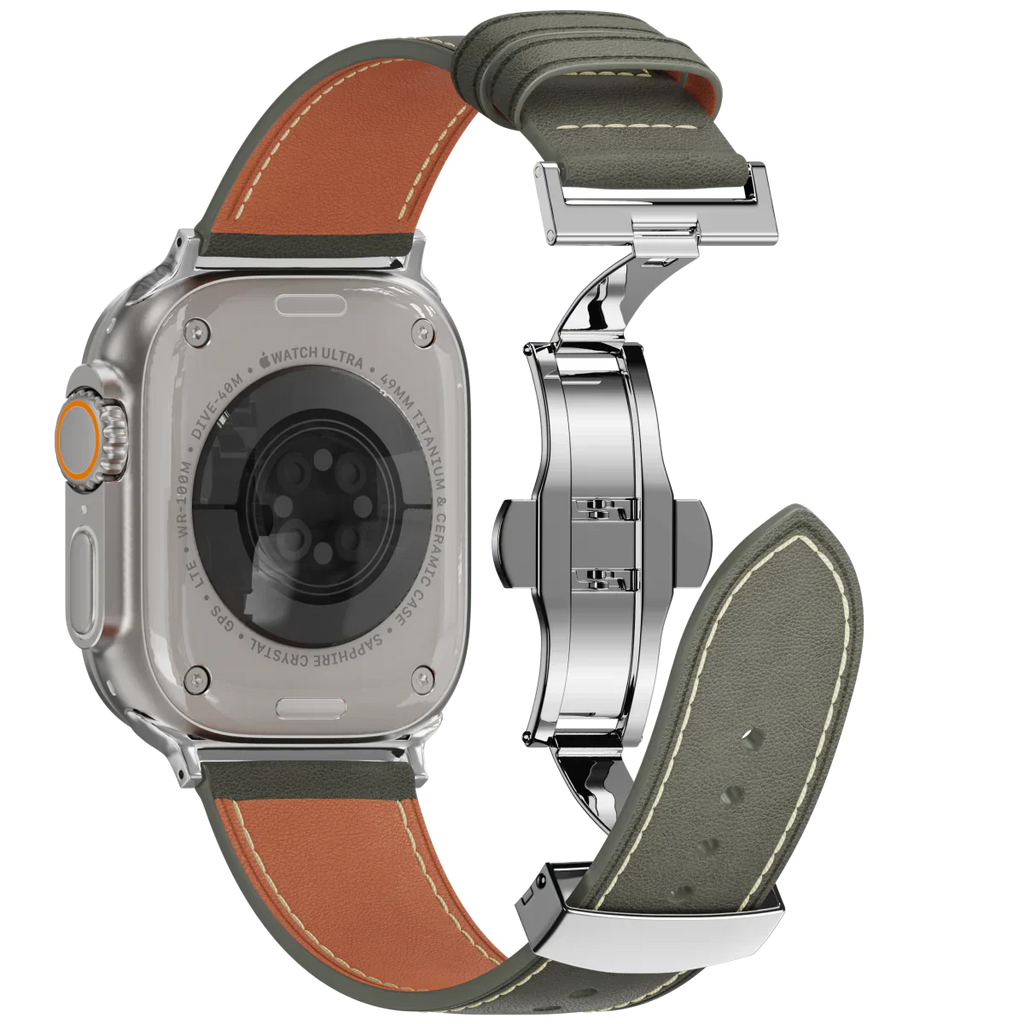 Nový kožený pásek s motýlkovou sponou pro Apple Watch