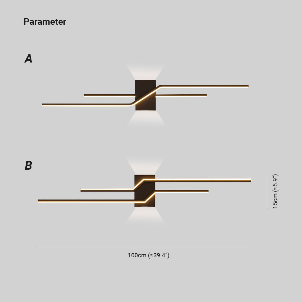 Candeeiro de parede linear em metal e acrílico — temperaturas de cor LED