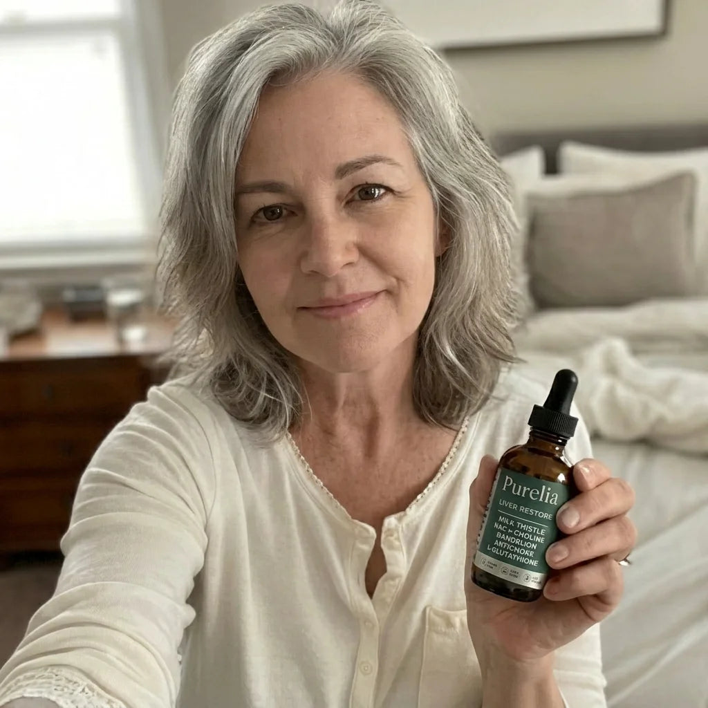 Woman holding the dropper bottle at home
