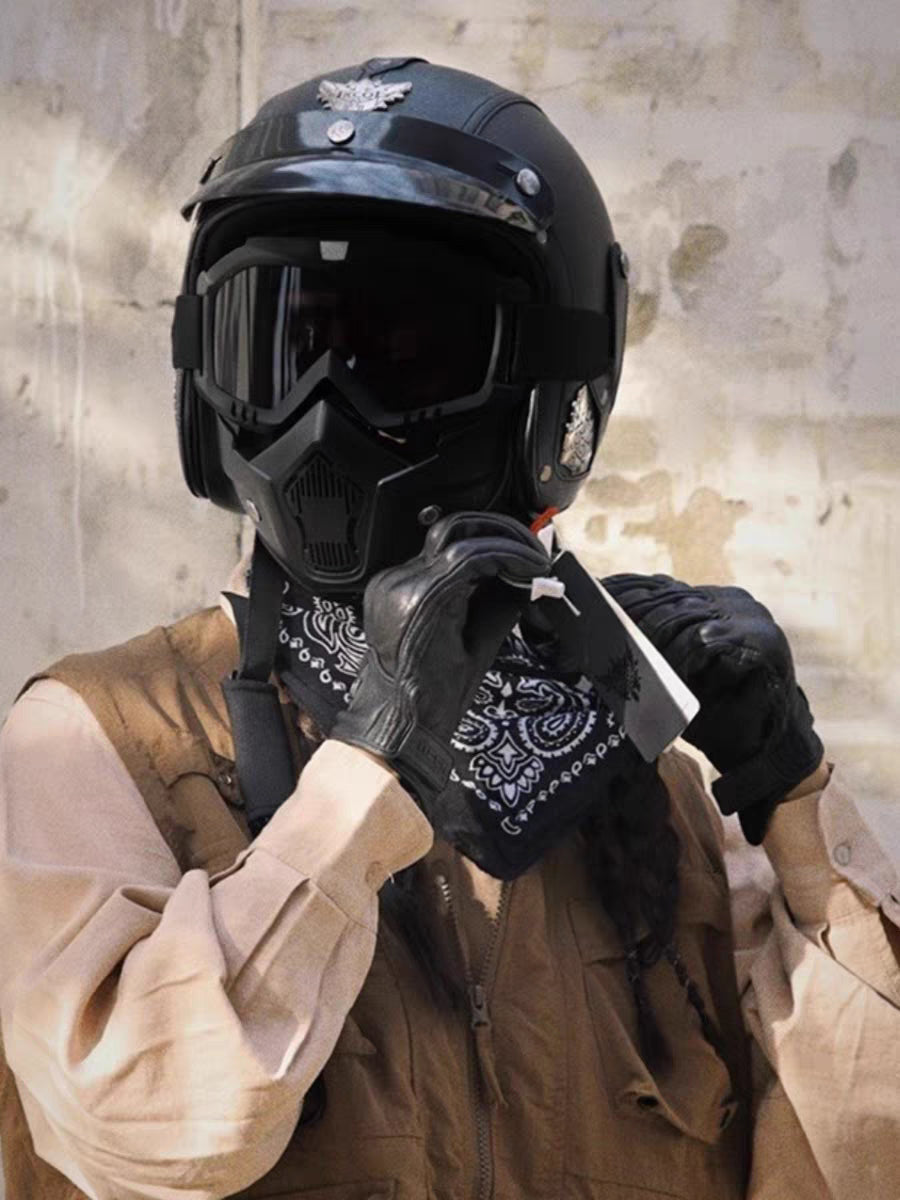 Casque de moto vintage ouvert rétro avec masque à lunettes