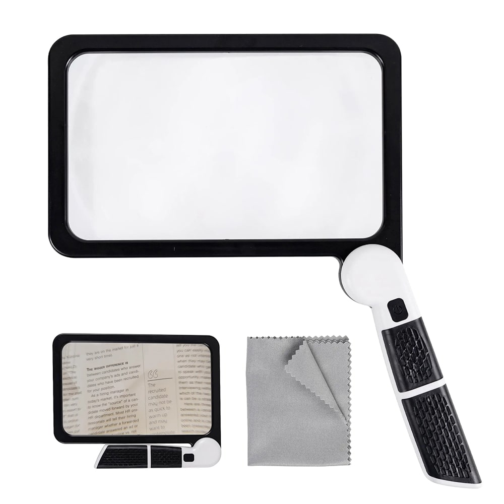 Lente d'ingrandimento portatile BrightPath a pagina intera con ingrandimento 5X, luce LED e 3 modalità