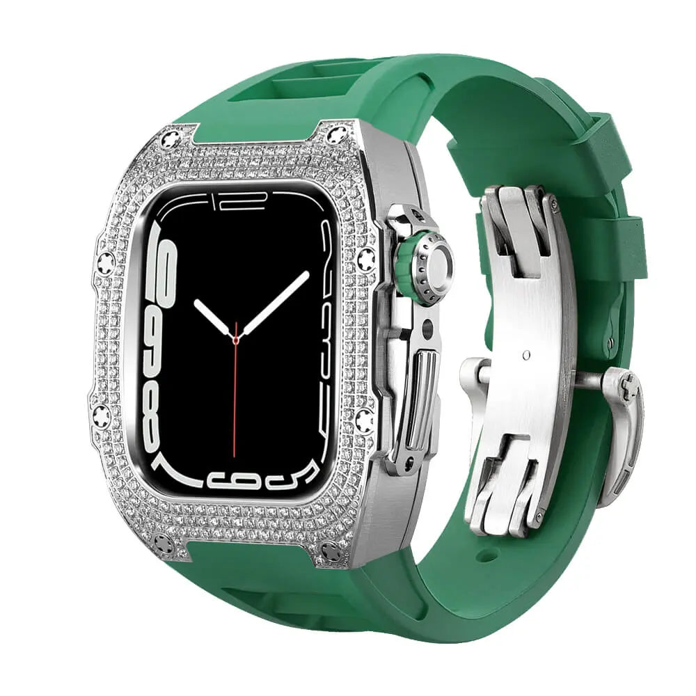 Custodia decorata in titanio e cinturino in silicone per Apple Watch