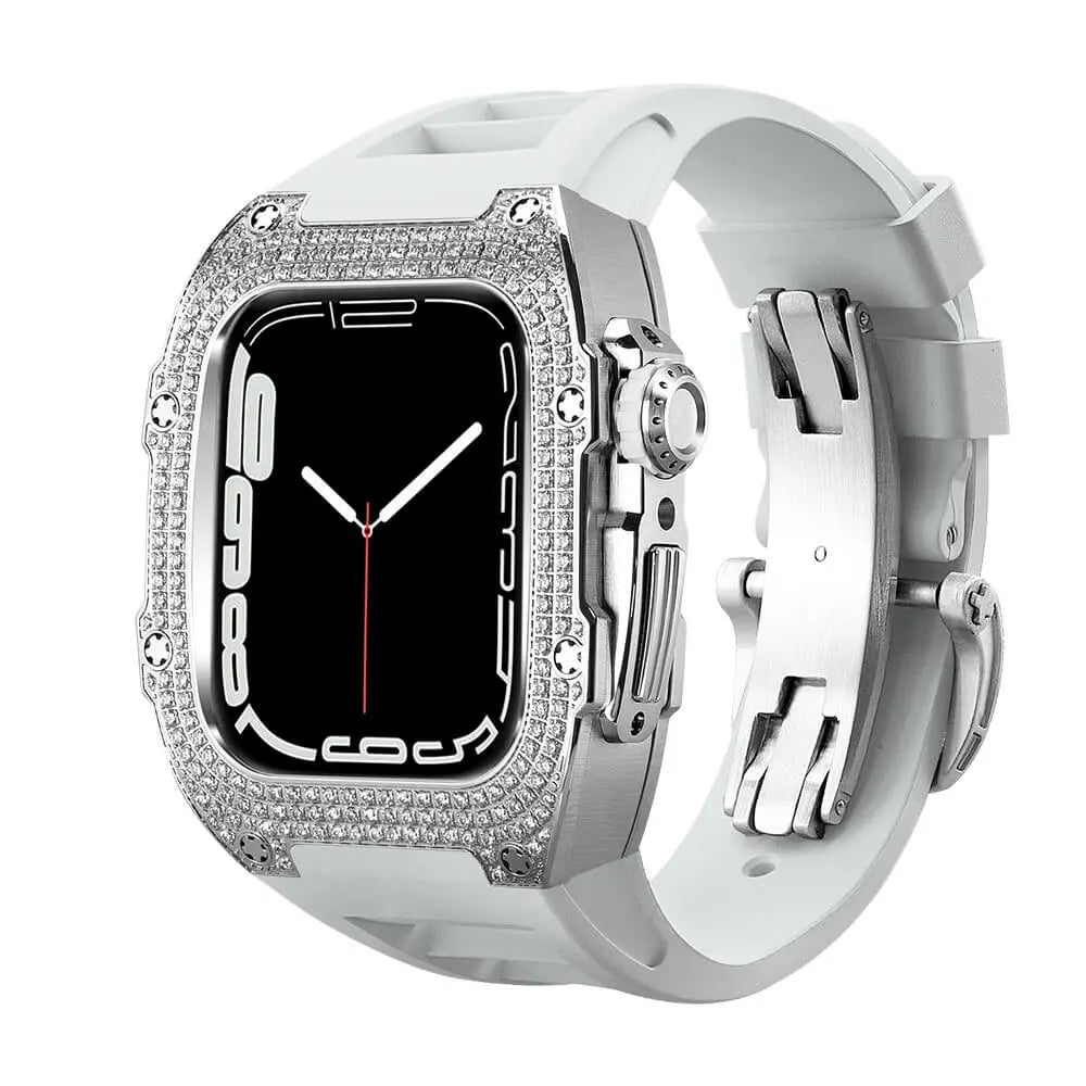 Custodia decorata in titanio e cinturino in silicone per Apple Watch