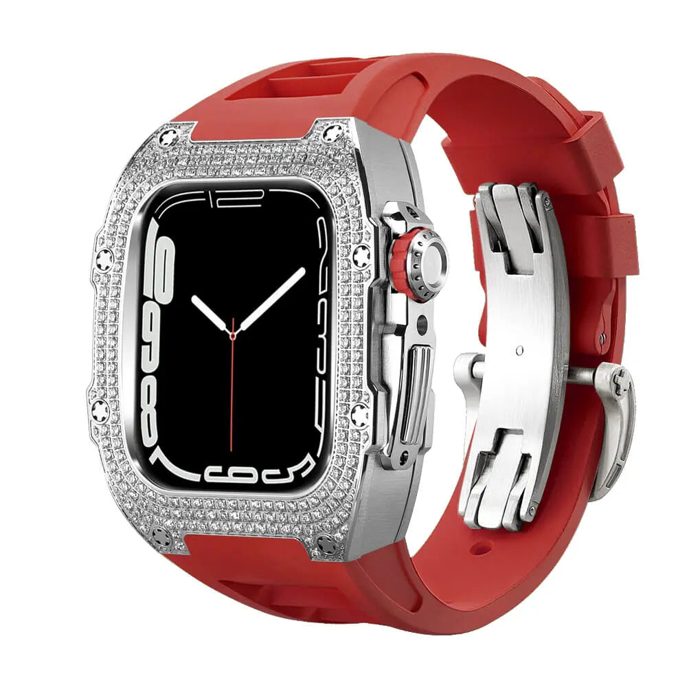 Custodia decorata in titanio e cinturino in silicone per Apple Watch