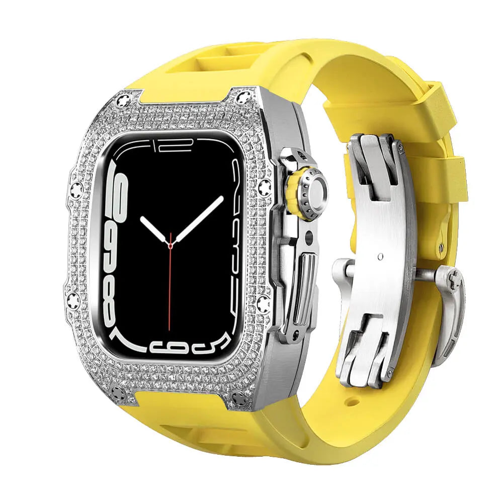 Custodia decorata in titanio e cinturino in silicone per Apple Watch