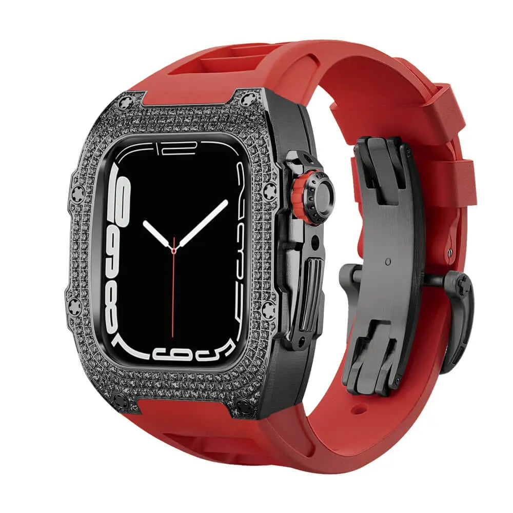 Custodia decorata in titanio e cinturino in silicone per Apple Watch