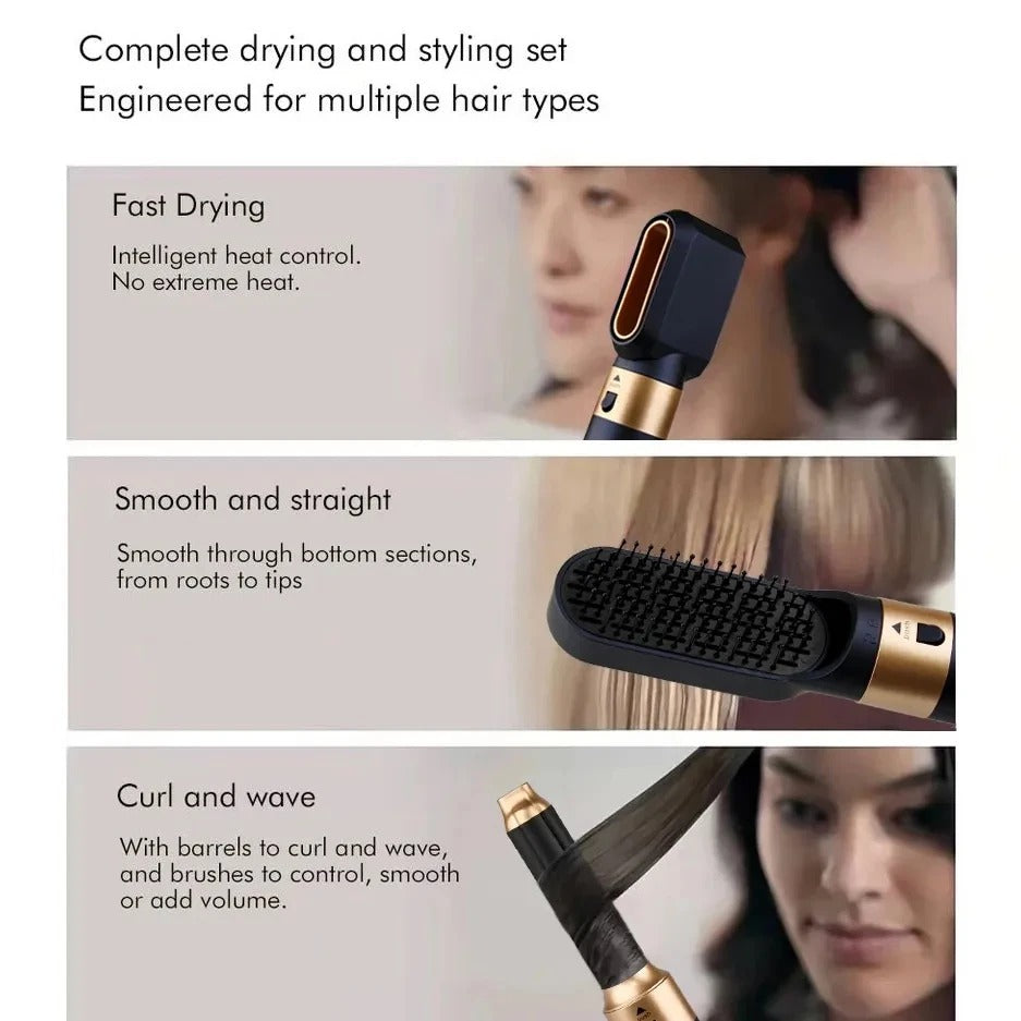 AeroGlow Glossify 5-i-1 Hårstyler 1000W Varmeluftbørste med ionisk teknologi